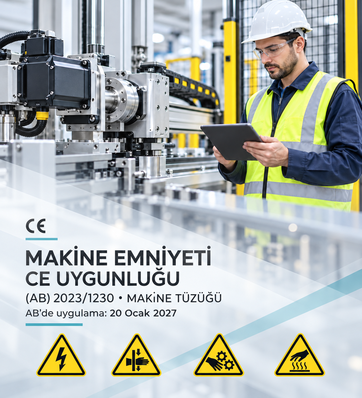 Makine emniyeti ve CE uygunluğu Makine emniyeti ve CE uygunluğu bilgilendirme görseli